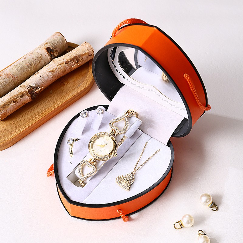Women’s Watch & Jewelry Set Elegant Necklace Earrings Ring For Valentine’s Day