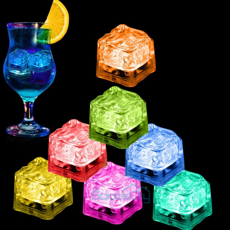 12-24 Multi Color LED Flashing Blinking Glowing Light up Ice Cube Liquid Sensor