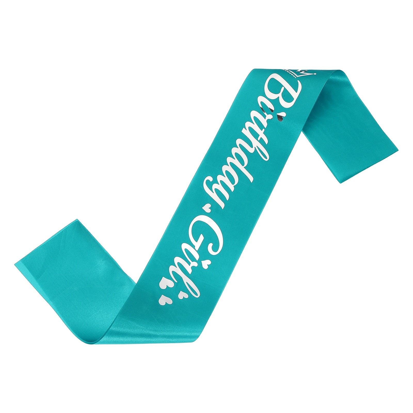 Birthday Girls Sash with Pin Silver Foil Lettering for Birthday Party, Turquoise