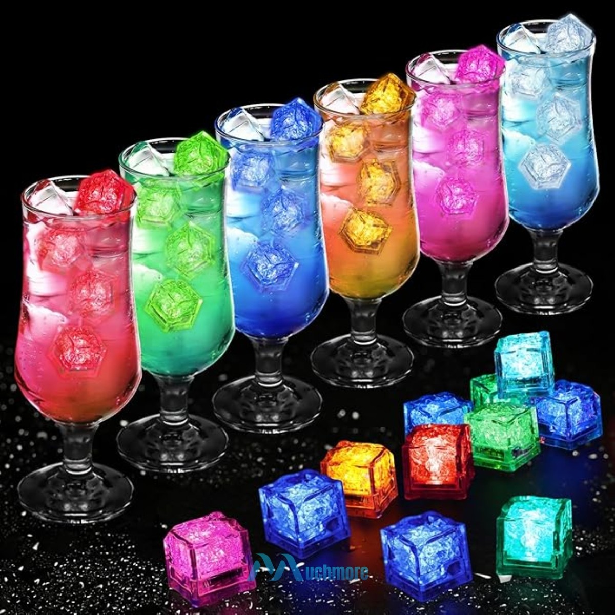 24Pcs LIGHT UP LED ICE CUBES Rainbow Color Flash Liquid Sensor for Drinks Party