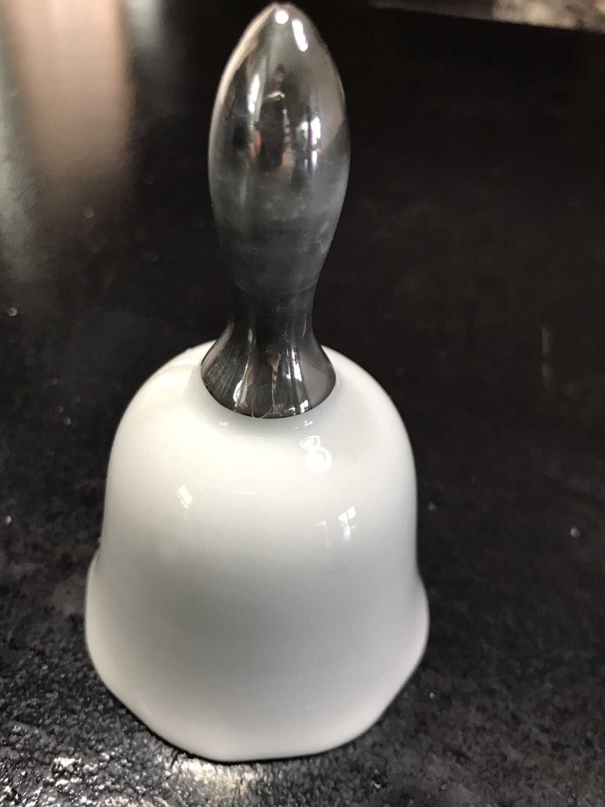 Vintage 25th Wedding Anniversary white Porcelain Bell Silver Handle 4″ H