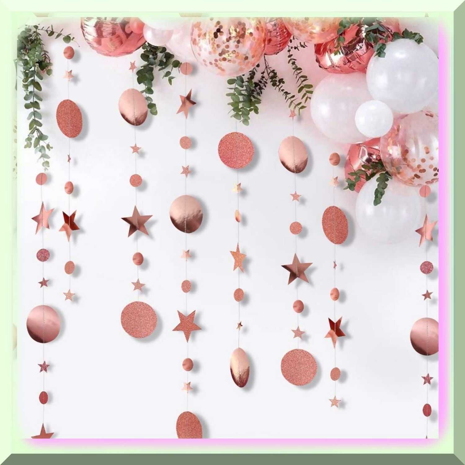 Rose Gold Celebration Garland with Star and Circle Cutouts