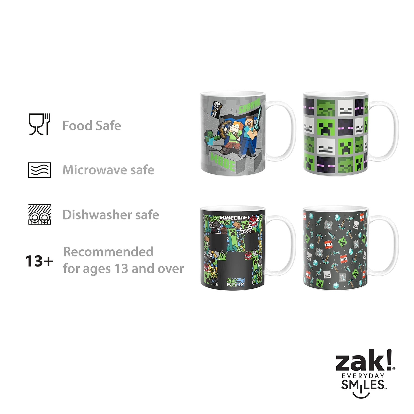 Zak Designs Minecraft Mug Unique Ceramic Coffee Cup Set, Can Coffee Mugs with…