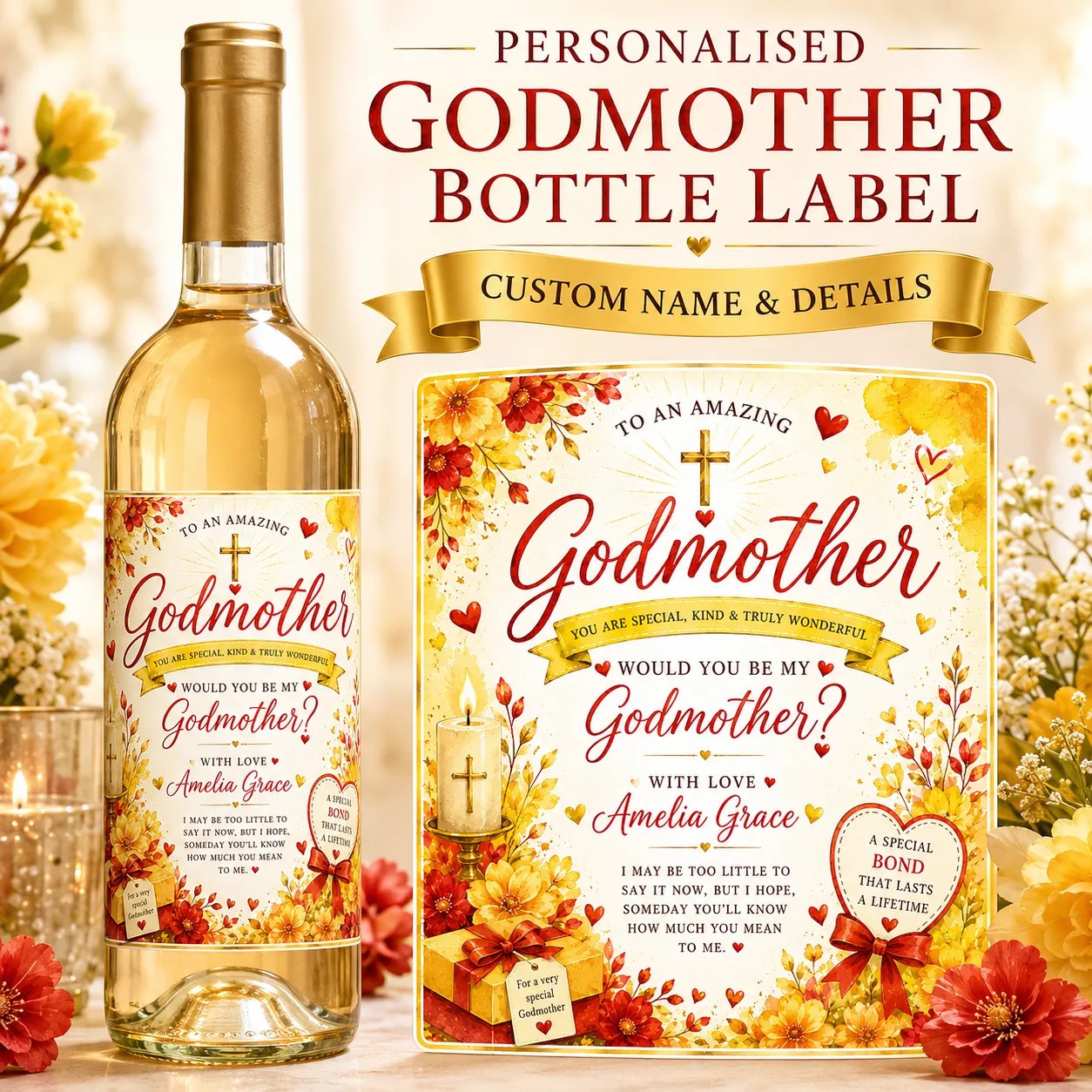 Personalised Godmother Proposal Bottle Label Sticker Godmother Gift