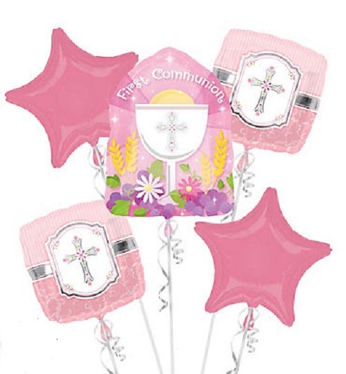 First Communion Pink Blessings Balloon Bouquet 5 Pieces