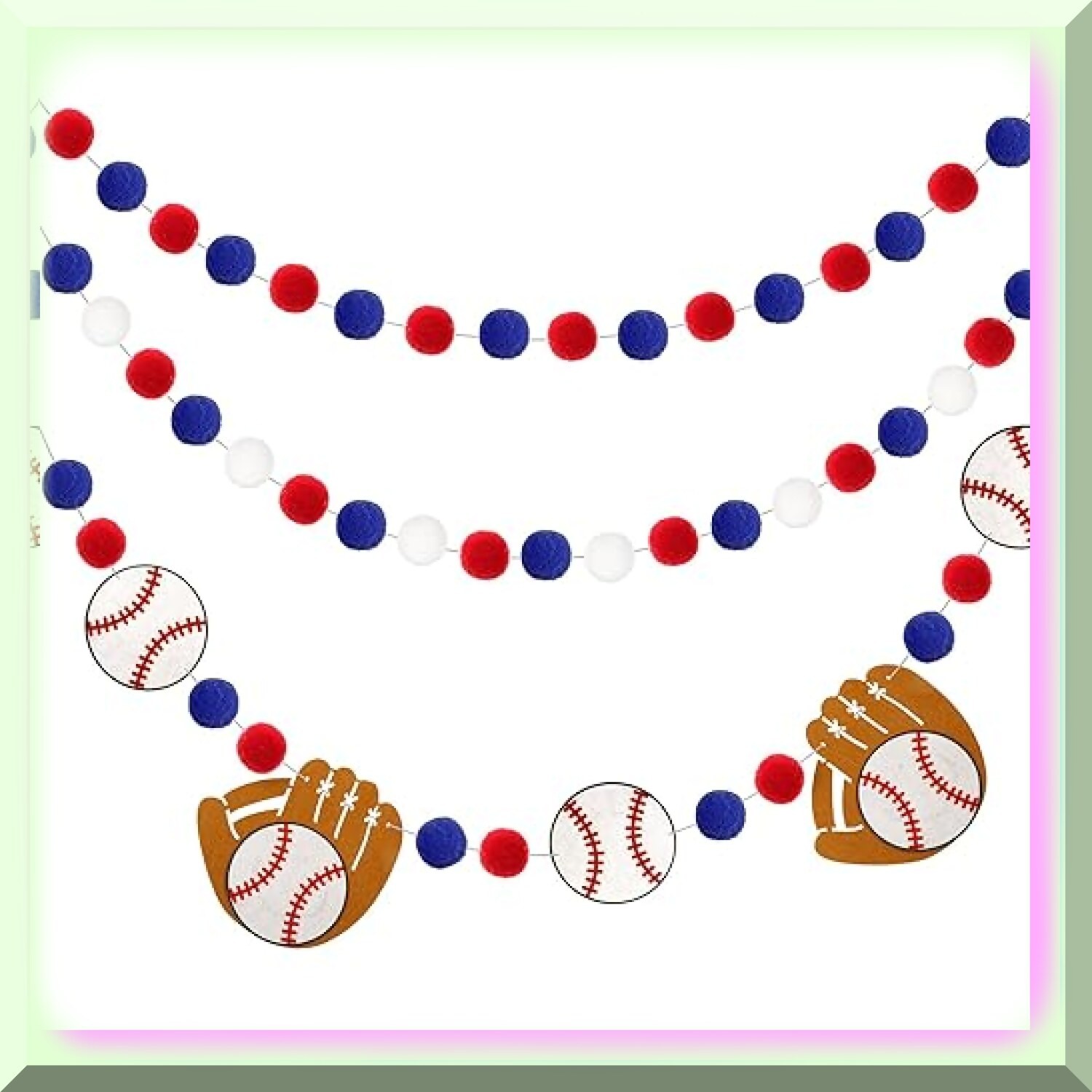 Baseball Pompom Garland Blue Red White 8.2ft