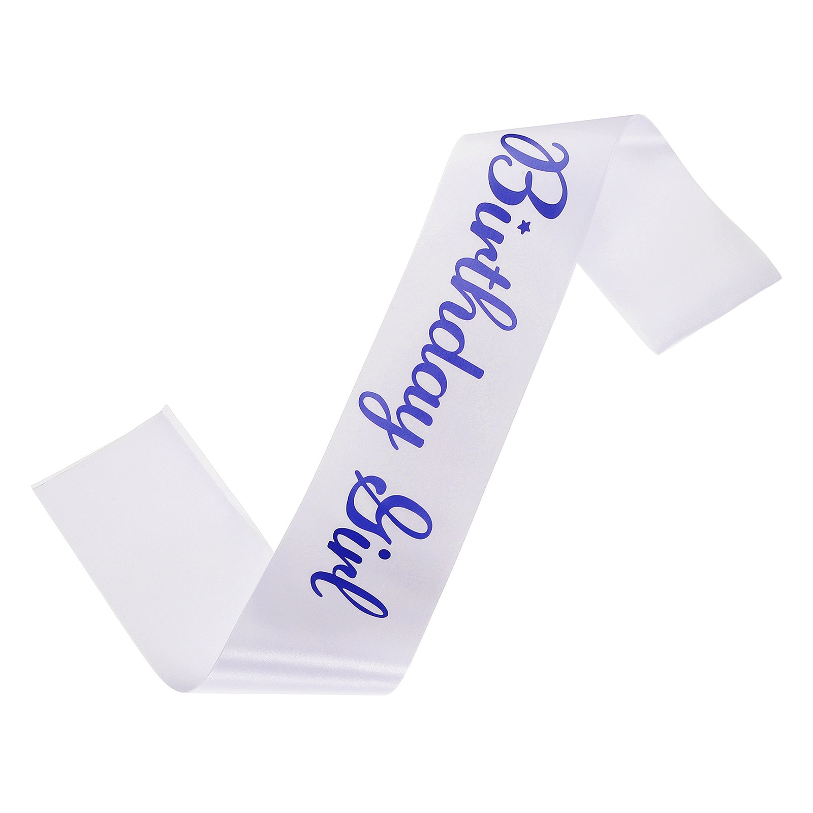 Birthday Girls Sash with Pin Blue Sparkle Lettering for Birthday Party, White