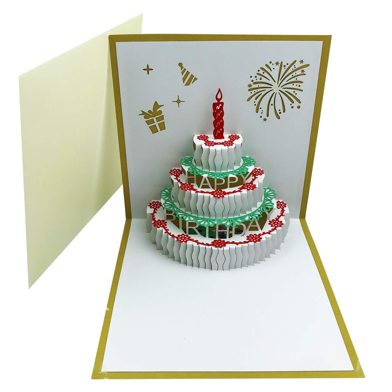 Akeydeco 3D Pop Up Birthday 5.9 inches x inches, yellow card Warm light