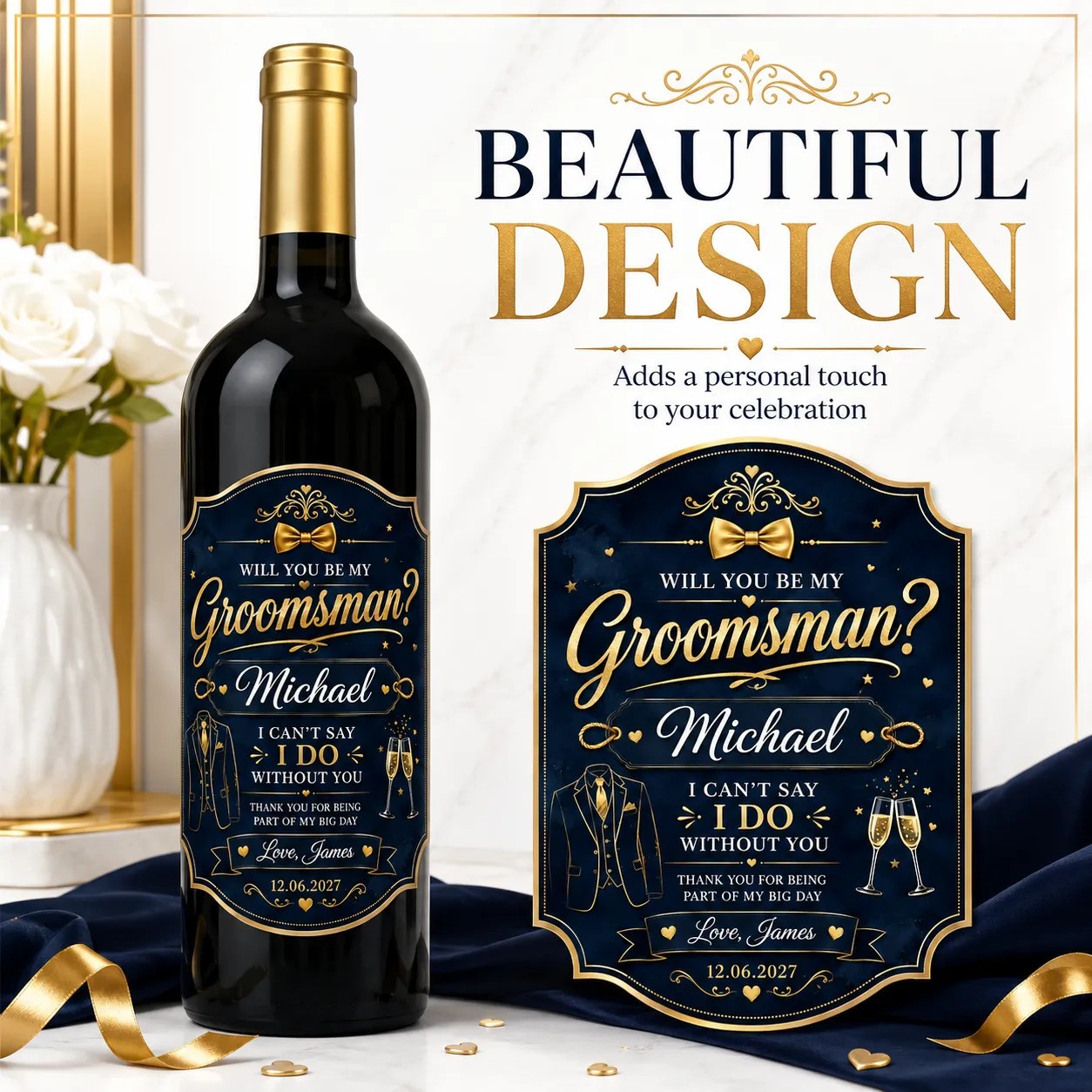 Personalised Groomsman Proposal Bottle Label Sticker Wedding Gift