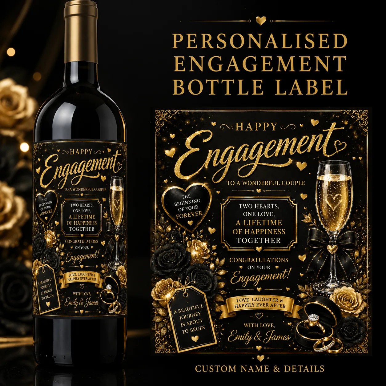 Personalised Engagement Bottle Label Sticker Custom Wine Champagne Gift