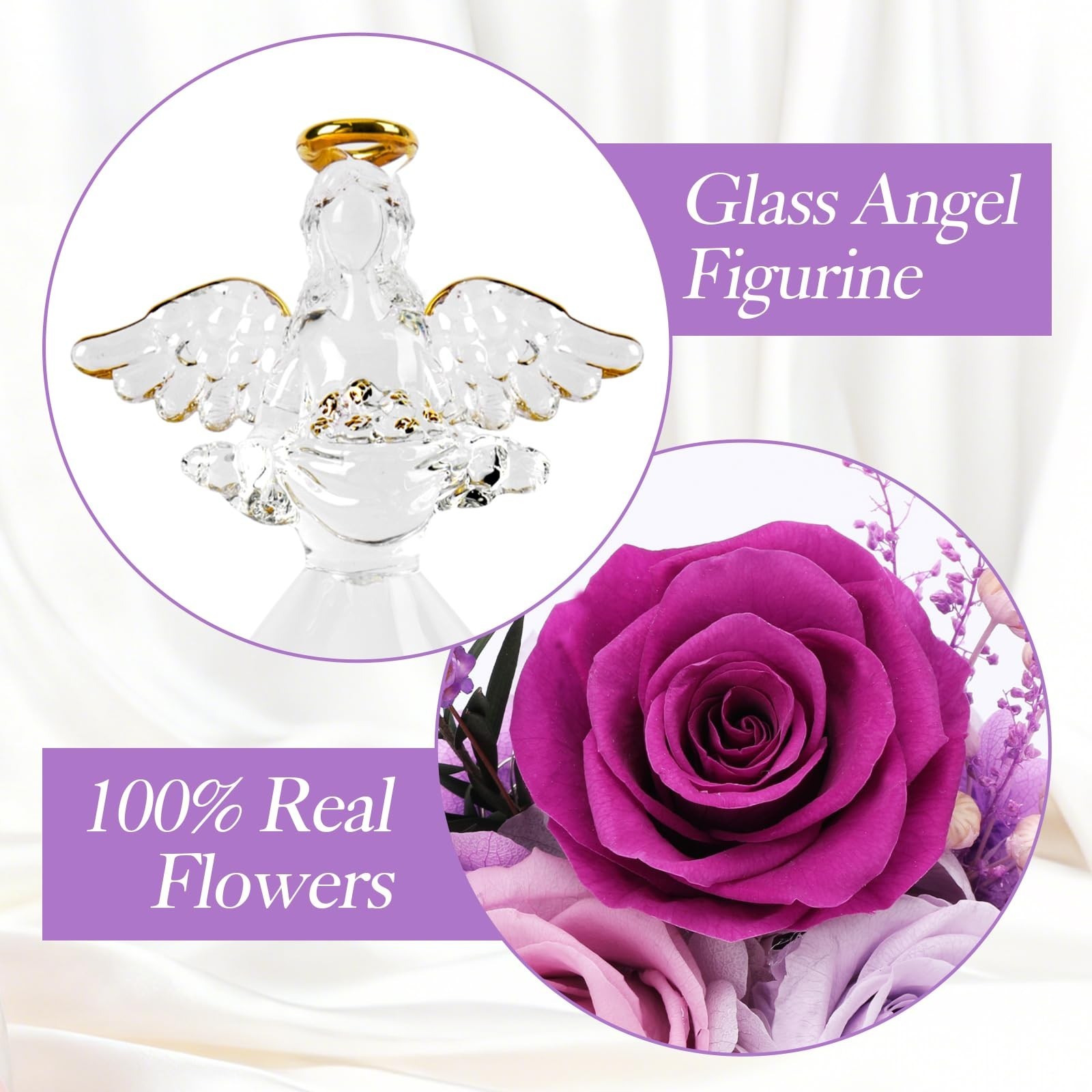 Christmas Rose Gifts for Women, 7″ Purple Preserved Roses Flowers in Glass An…