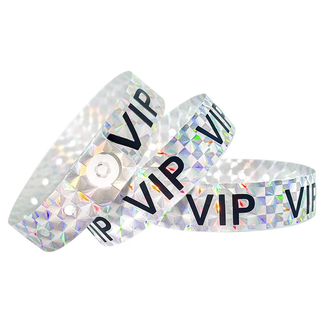 500 PCS Holographic VIP Plastic Party Wristbands Silver Vinyl Events Club Music