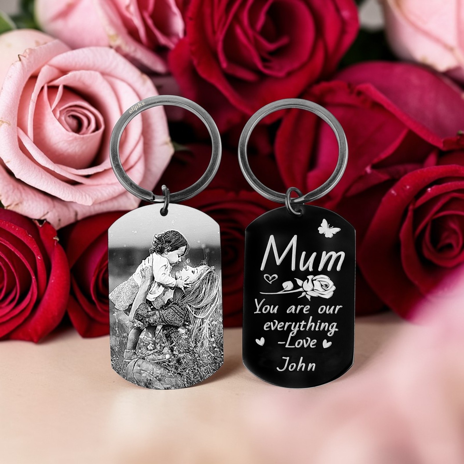 Personalised Engraved Keyring, Custom Photo Keychain Gift For Mum, Dad, Him, Her