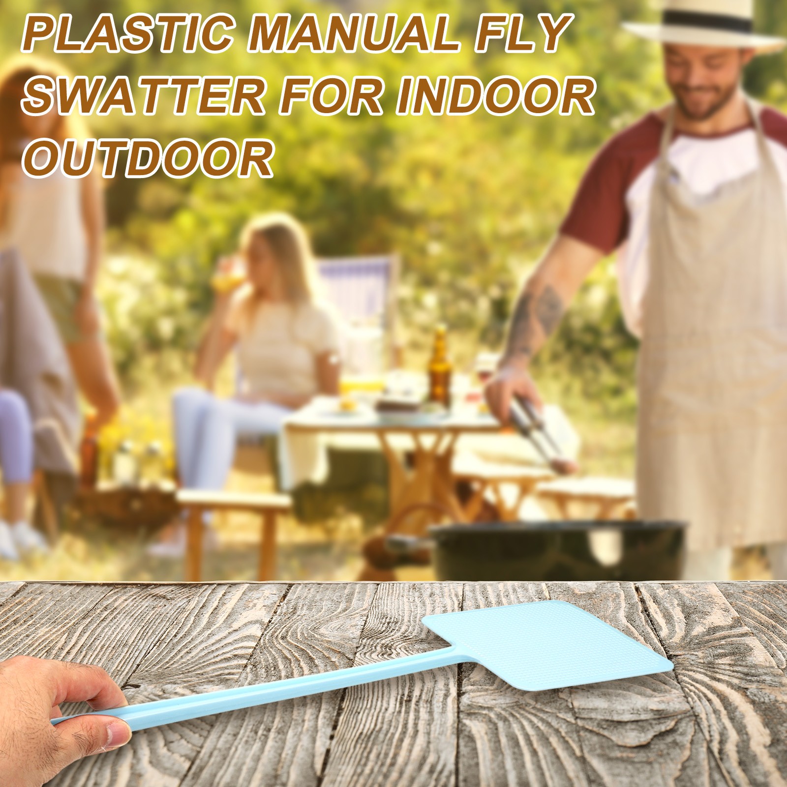 6pcs for Fly Swatter 15x14cm Plastic Manual Heavy Duty Long Handle Green