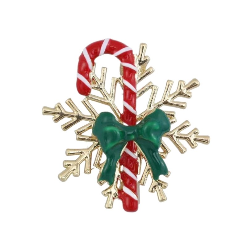 Classical Christmas Brooch Pin Alloy Snowflake Cane Design For Seasonal Styling