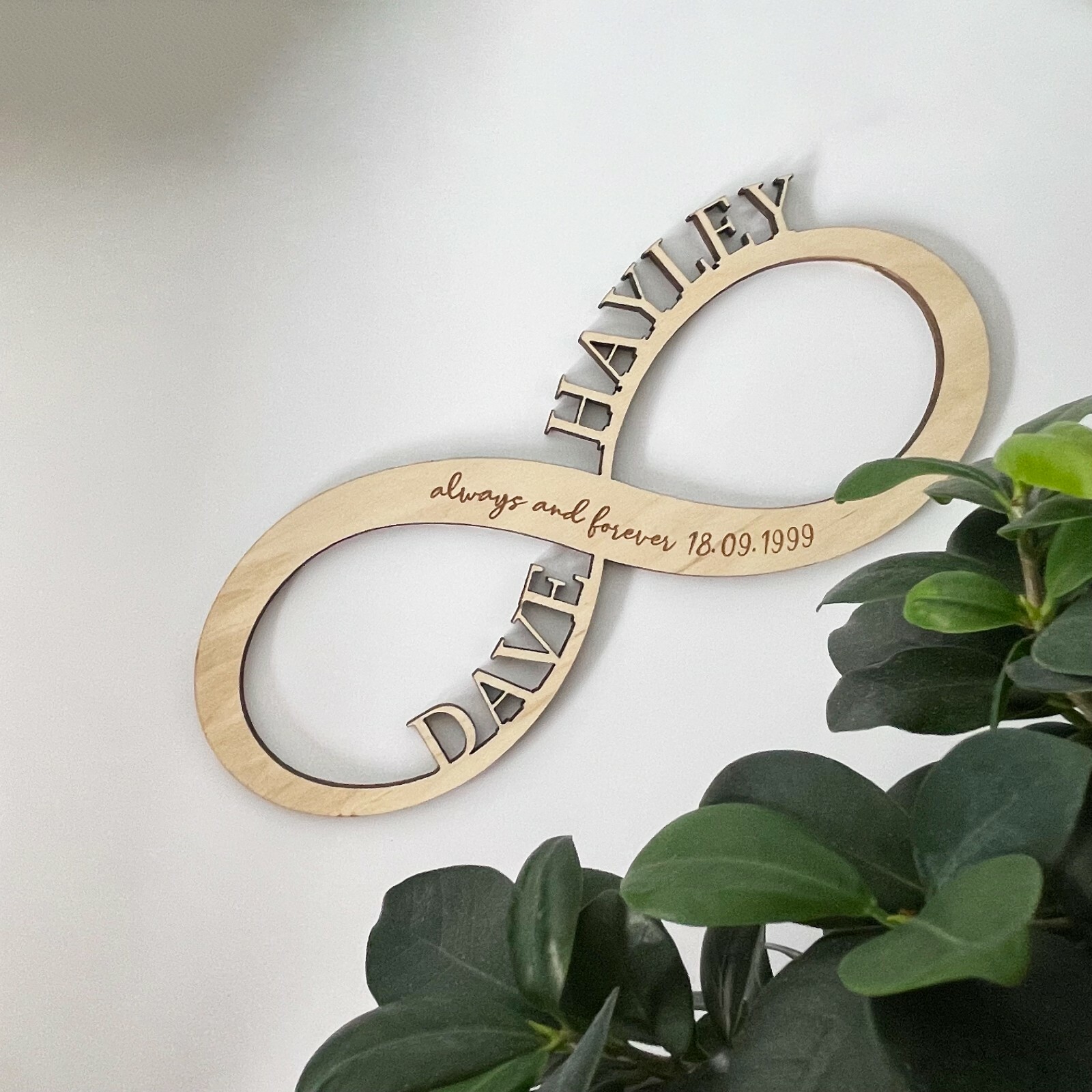 Infinity Sign Personalised Wedding, Anniversary, Home Decor Wood Plaque, Gift