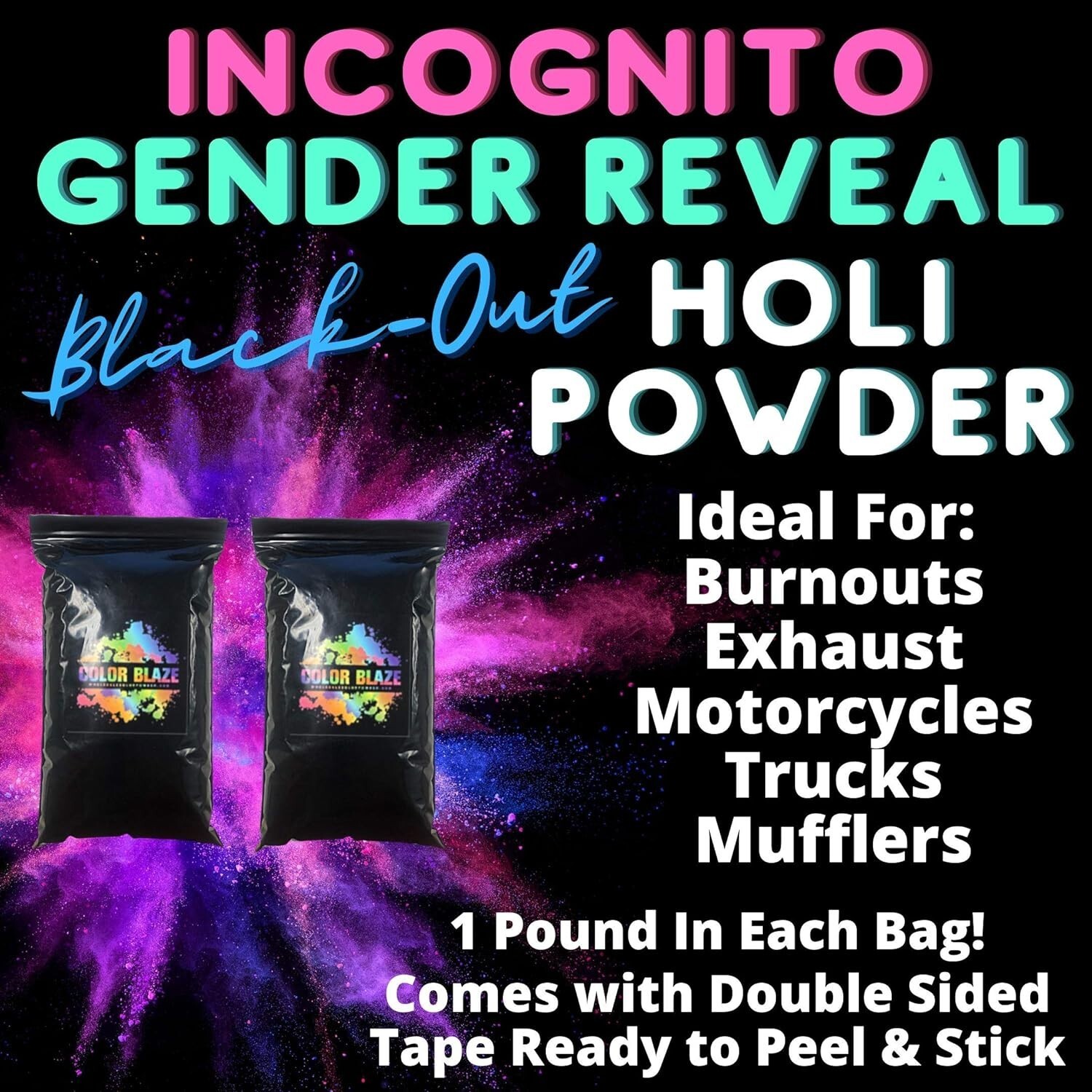 Color Blaze Blackout Out Color Powder 1lb Pink & 1lb Blue Baby Gender Reveal