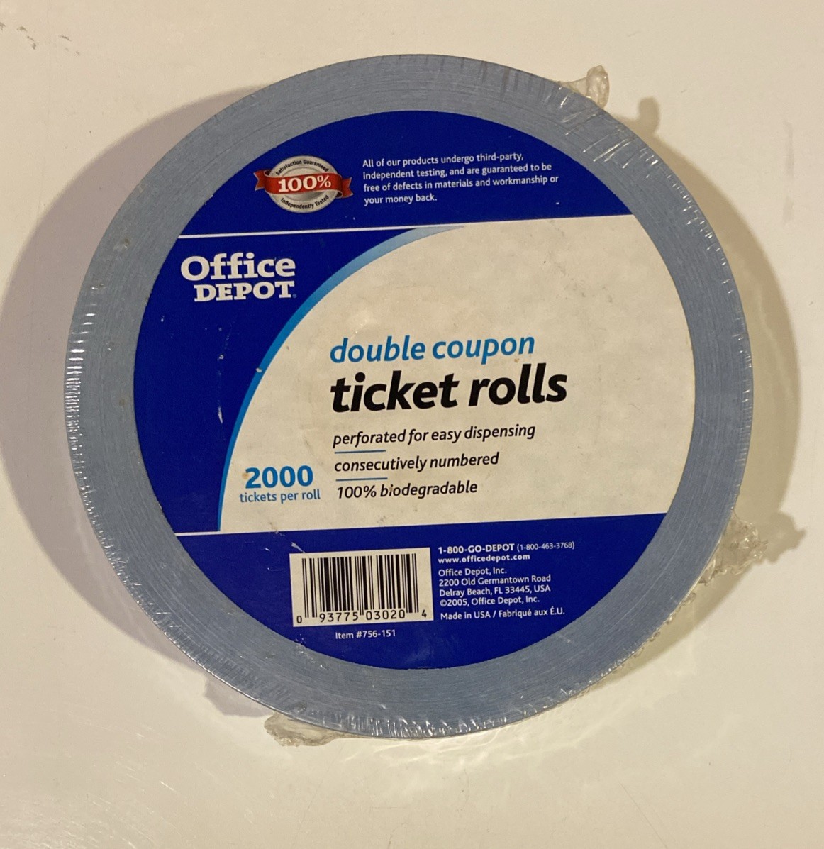 Roll of 2000 Blue Double Stub Raffle Tickets Split Pot 50/50 Office Depot New