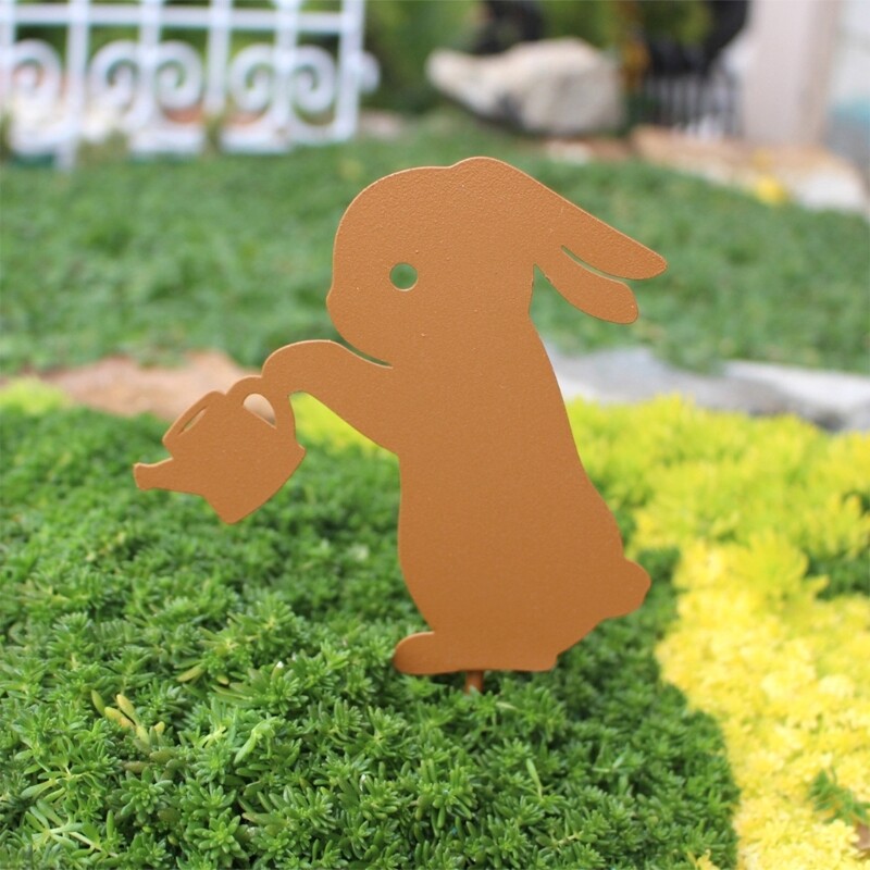Easter Metal Stake Rabbit Statue for Indoor and Outdoor Decors Yard Sign
