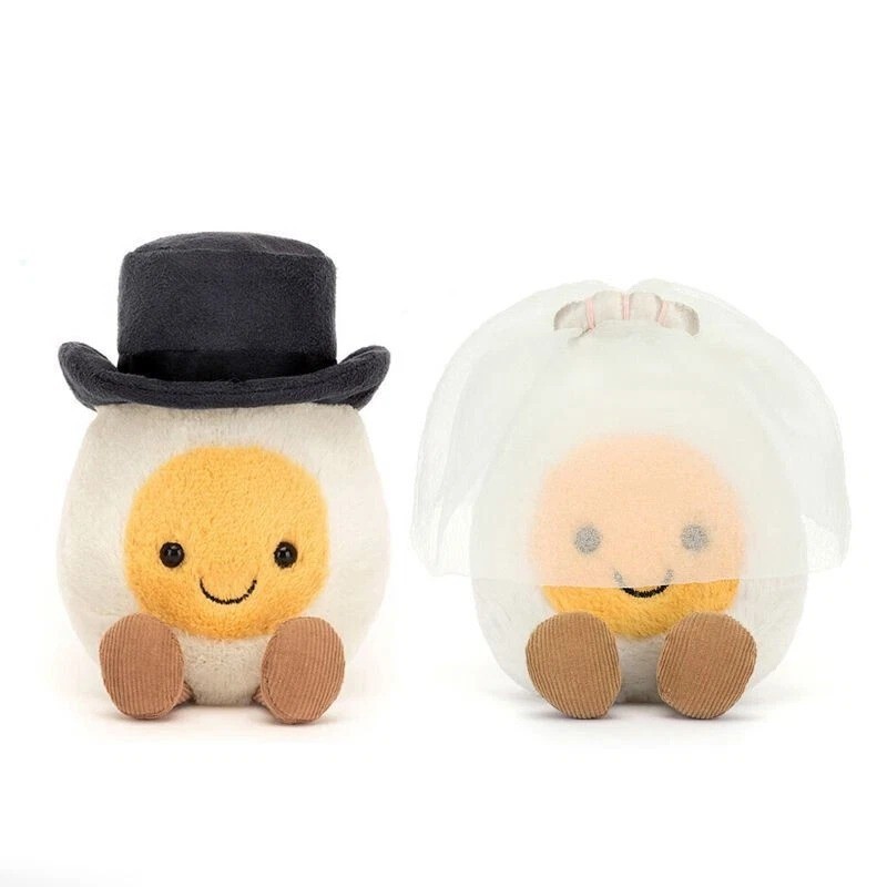 Soft Plush Toy 2Pcs Set Boiled Egg Bride and Groom Couple Plush Toys Gift