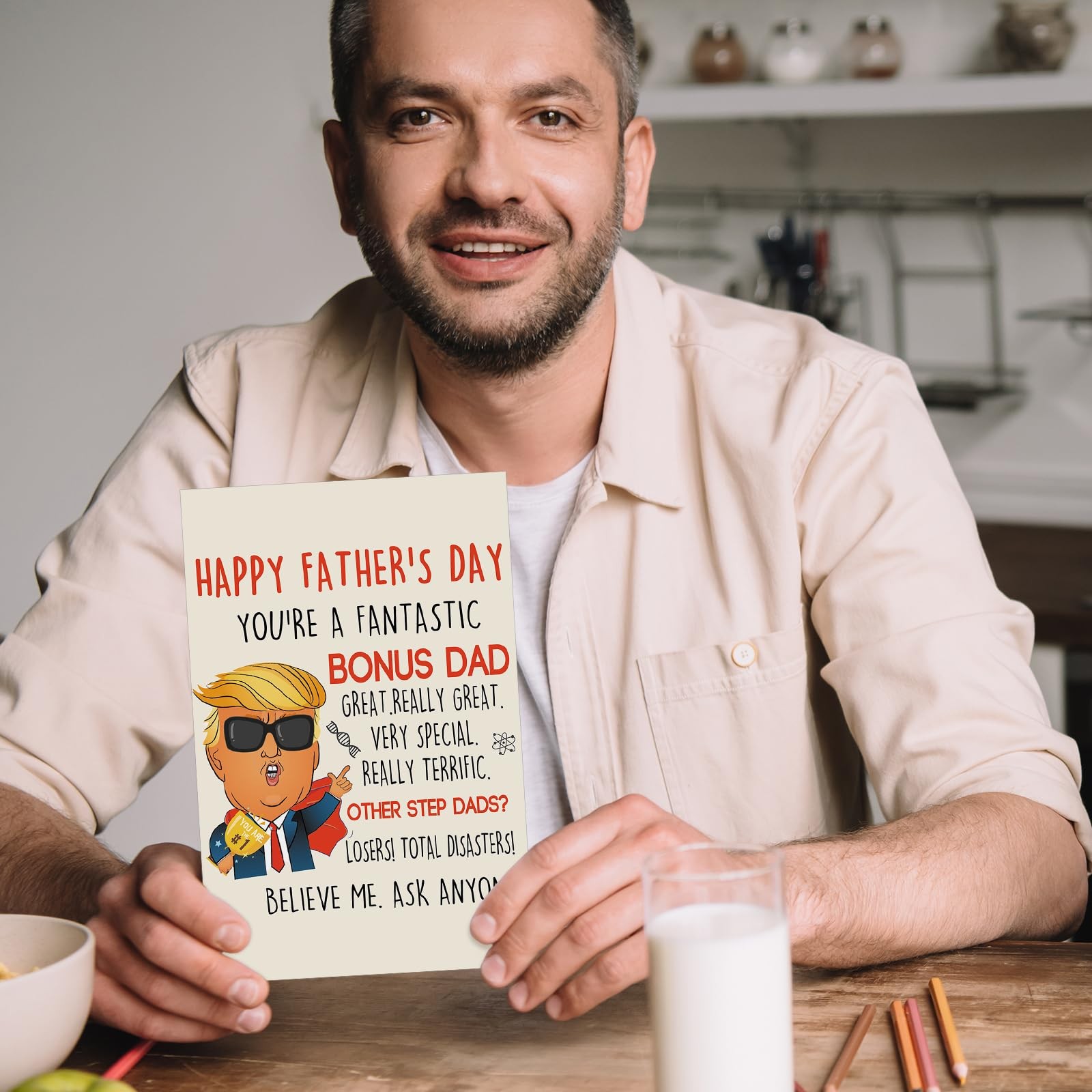 Missonemi Funny Fathers Day Card for Step Dad, Bonus Dad 5×7 inches, MS367