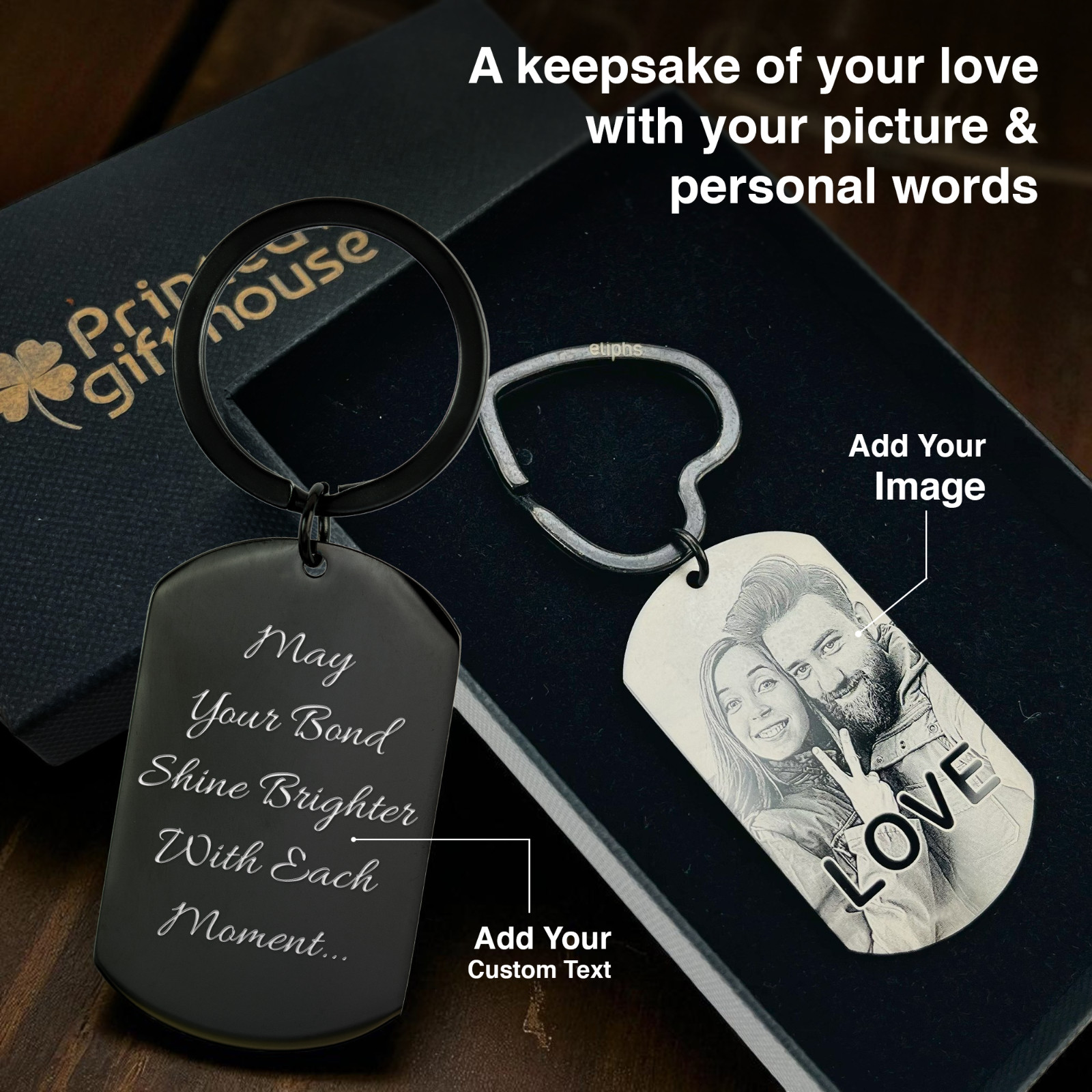 Personalised Engraved Keyring, Custom Photo Keychain Gift For Mum, Dad, Him, Her