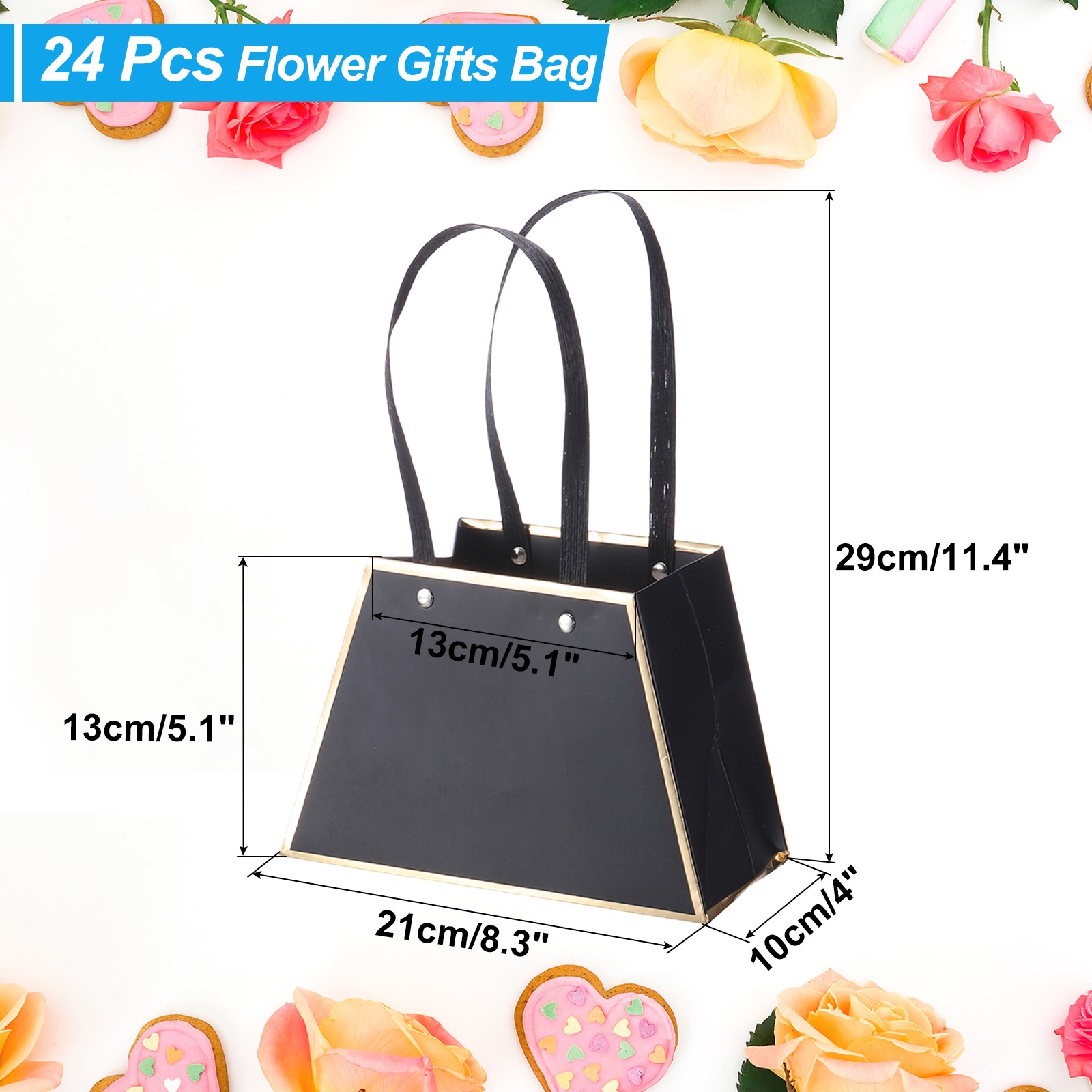 Paper Flower Gift Bags, 24 Pcs Paper Bouquet Flower Gift Bag, Black