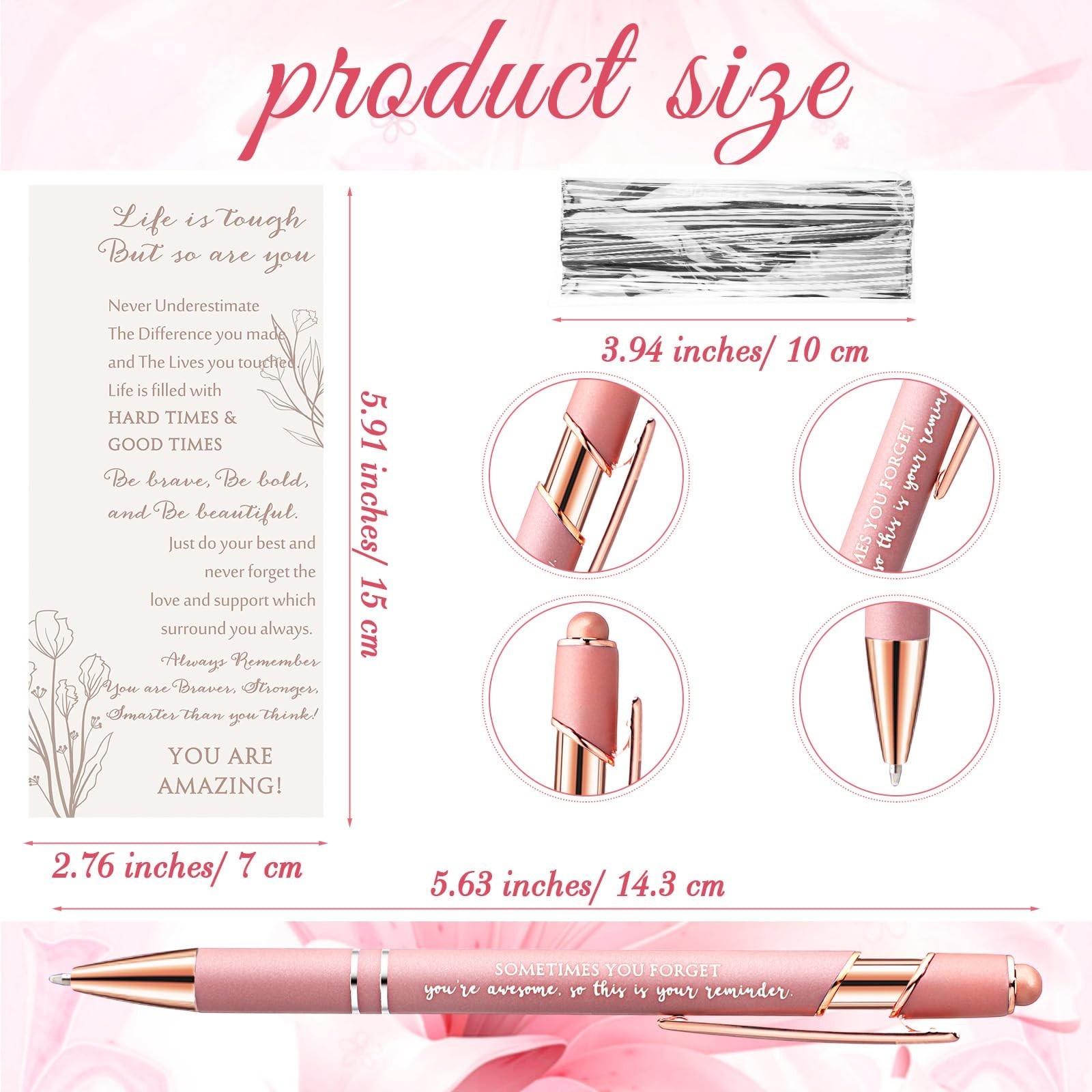 Supervitae 50 Sets Mother’s Day Pen Gifts Bulk Pink Ballpoint Pens with Inspi…