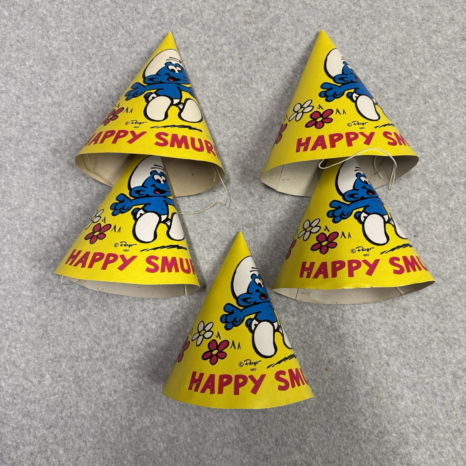 Vintage Smurf Party Hats Lot Of 5 Happy Smurfday