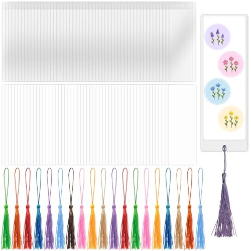 Blank Bookmarks Making Kit, 50 Pcs Paper Bookmark, 50 Colorful Tassels, 50 Pcs