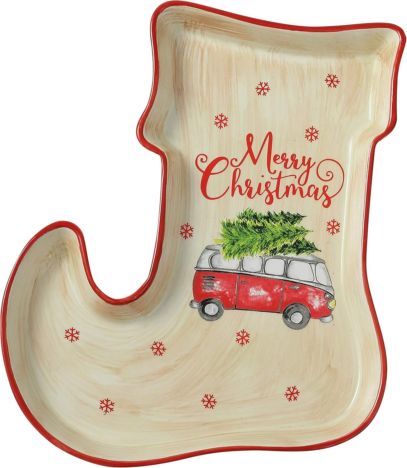 Merry Christmas Holiday Stocking Shaped 10″ Ceramic Accent Plate