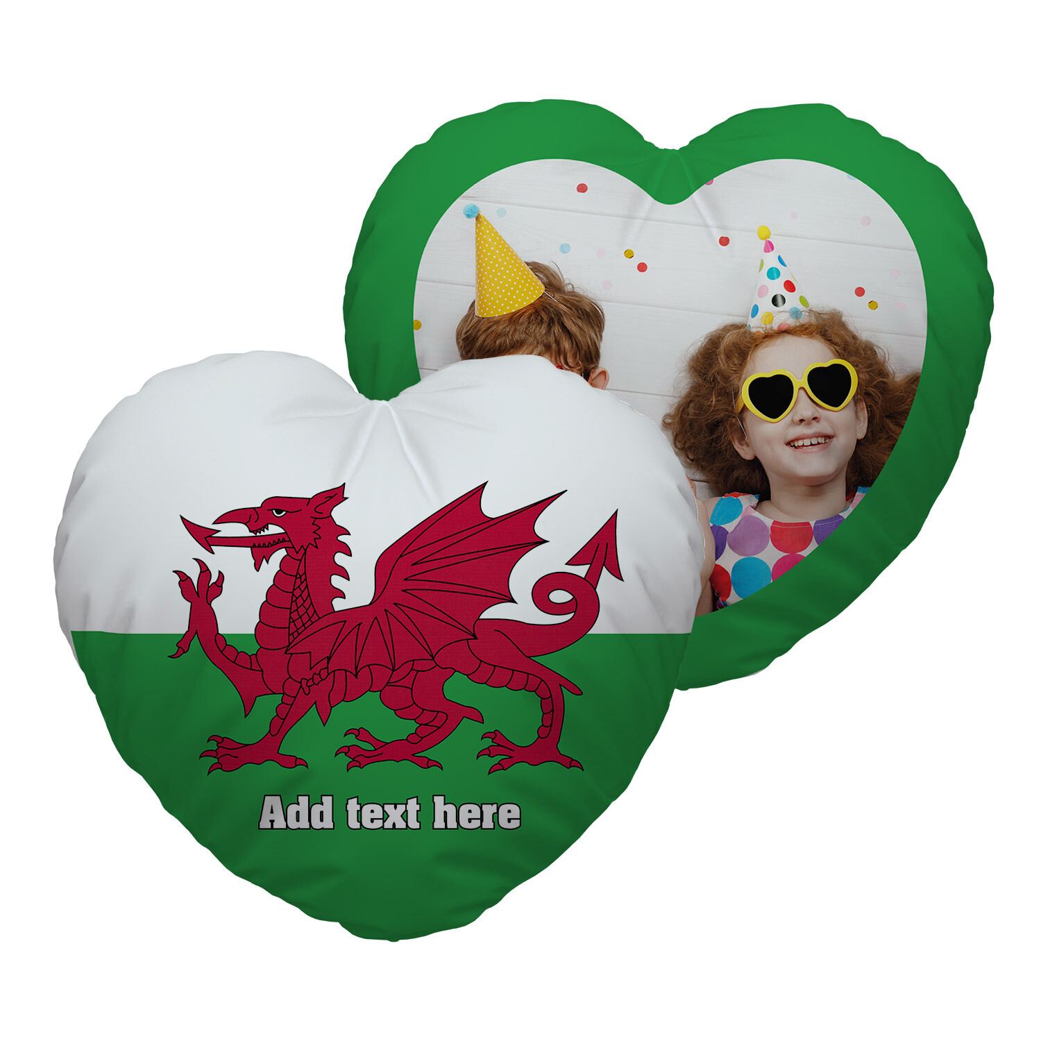 Personalised Heart Cushion Wales Flag Football Cup Gift