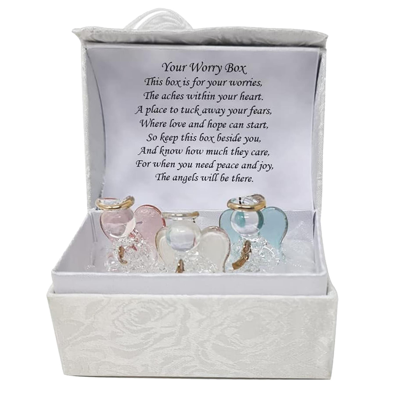 Set 3 Glass Guardian Angels Gift with Verse – Worry Box