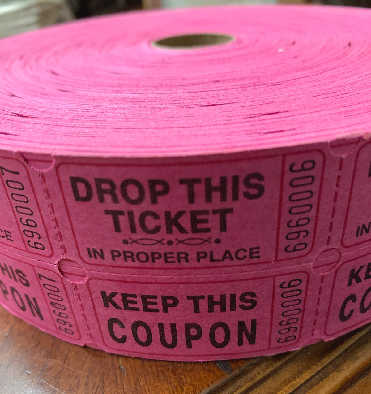 Raffle Tickets Roll of 2000 Double Stub Keep This Coupon Carnival Ticket FUCSHIA