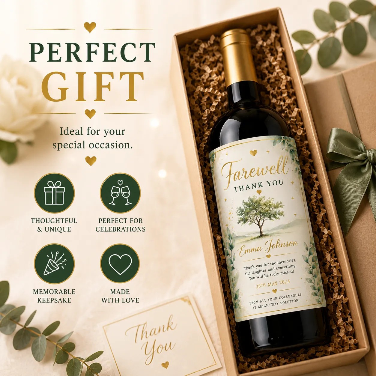 Personalised Farewell Gift Bottle Label Sticker Custom Leaving Work Wine Present
