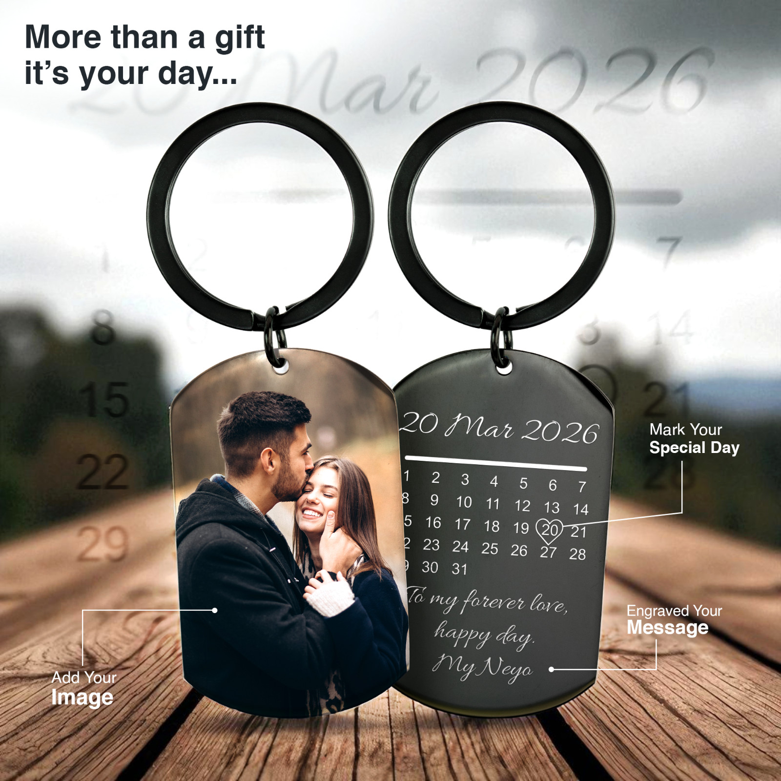 Personalised Photo & Date Keyring, Custom Calendar Keychain, Dad & Mom Gift