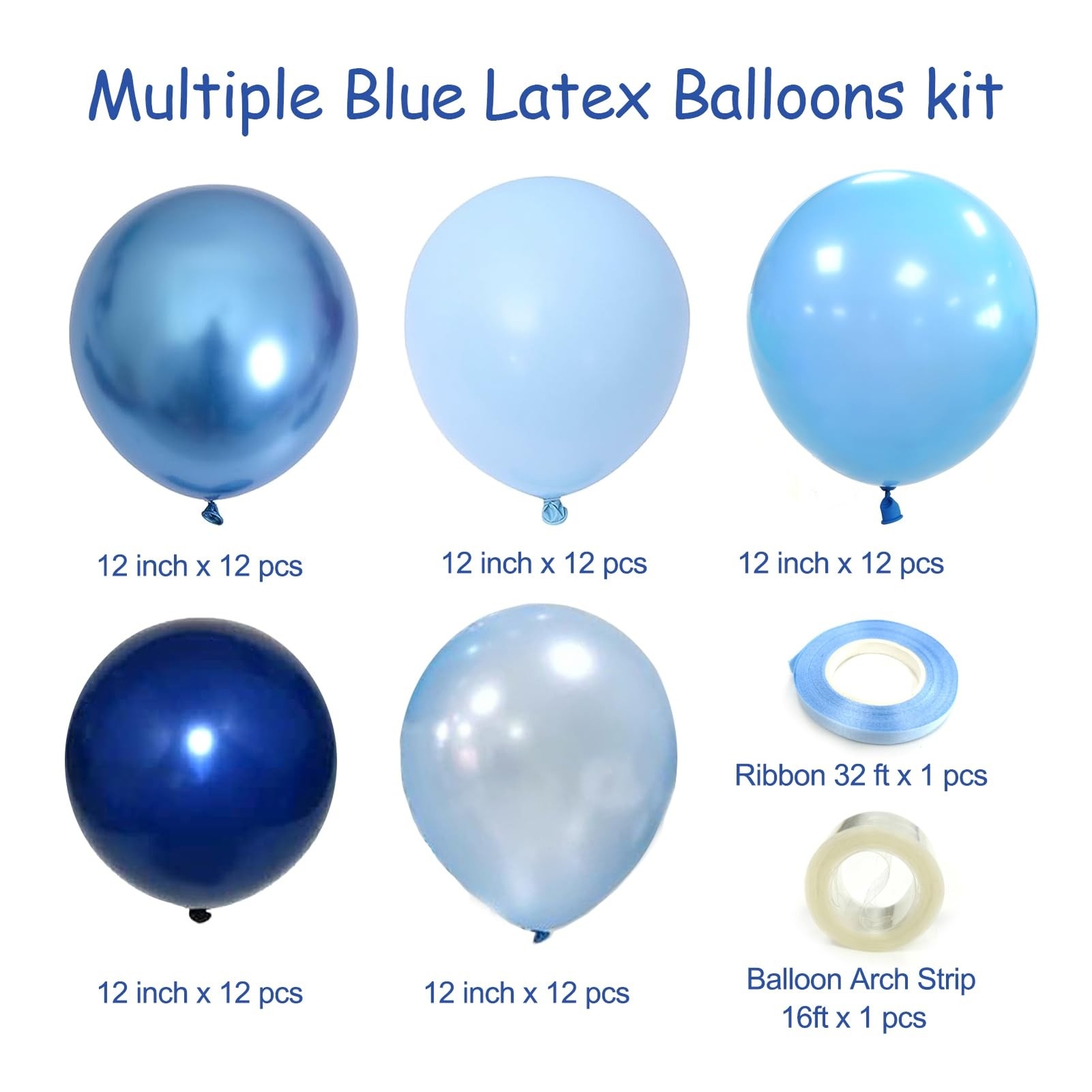 Blue Balloon Metallic Blue Balloons, 60Pcs 12Inch Chrome Blue Balloons Kit Ma…