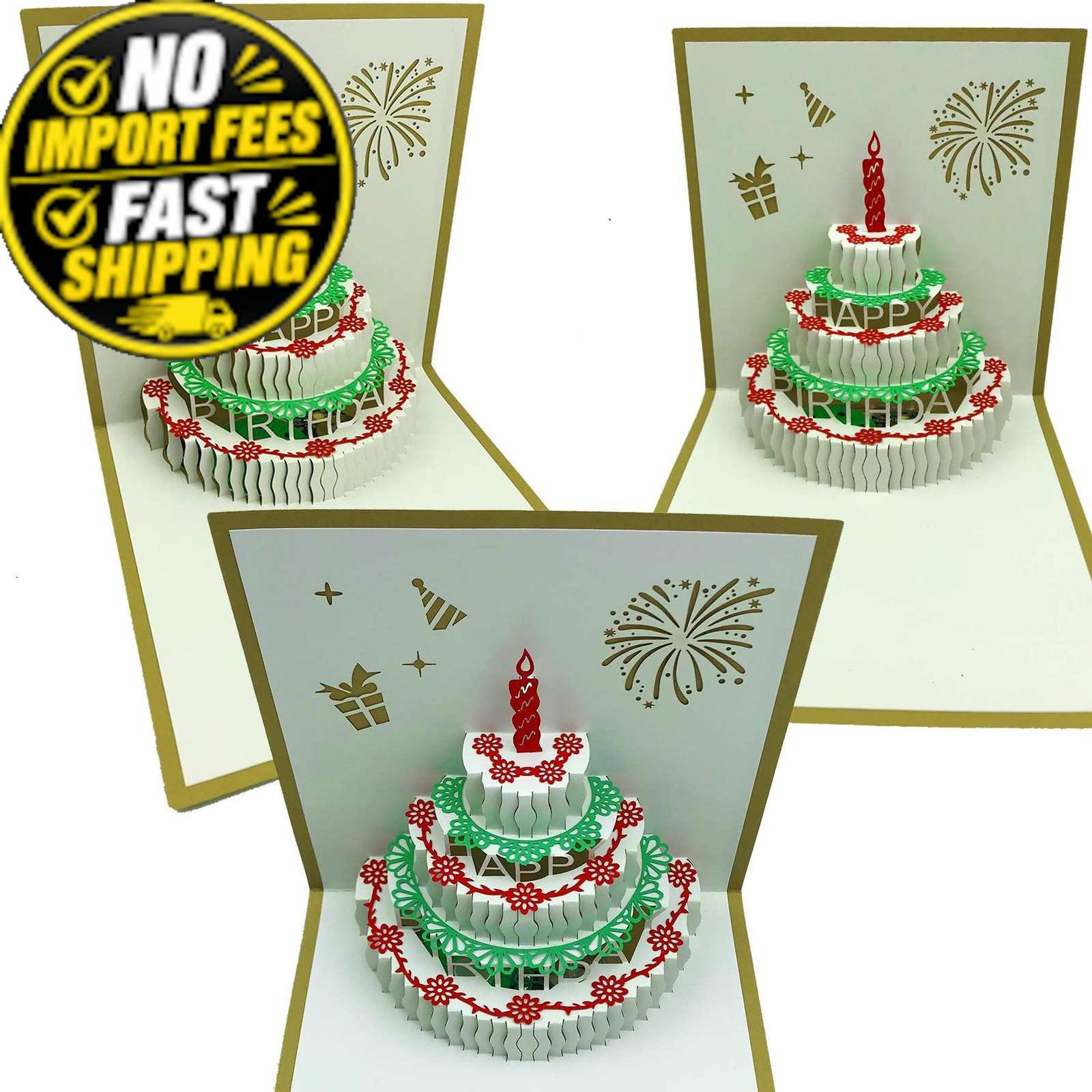 Akeydeco 3D Pop Up Birthday 5.9 inches x inches, yellow card Warm light