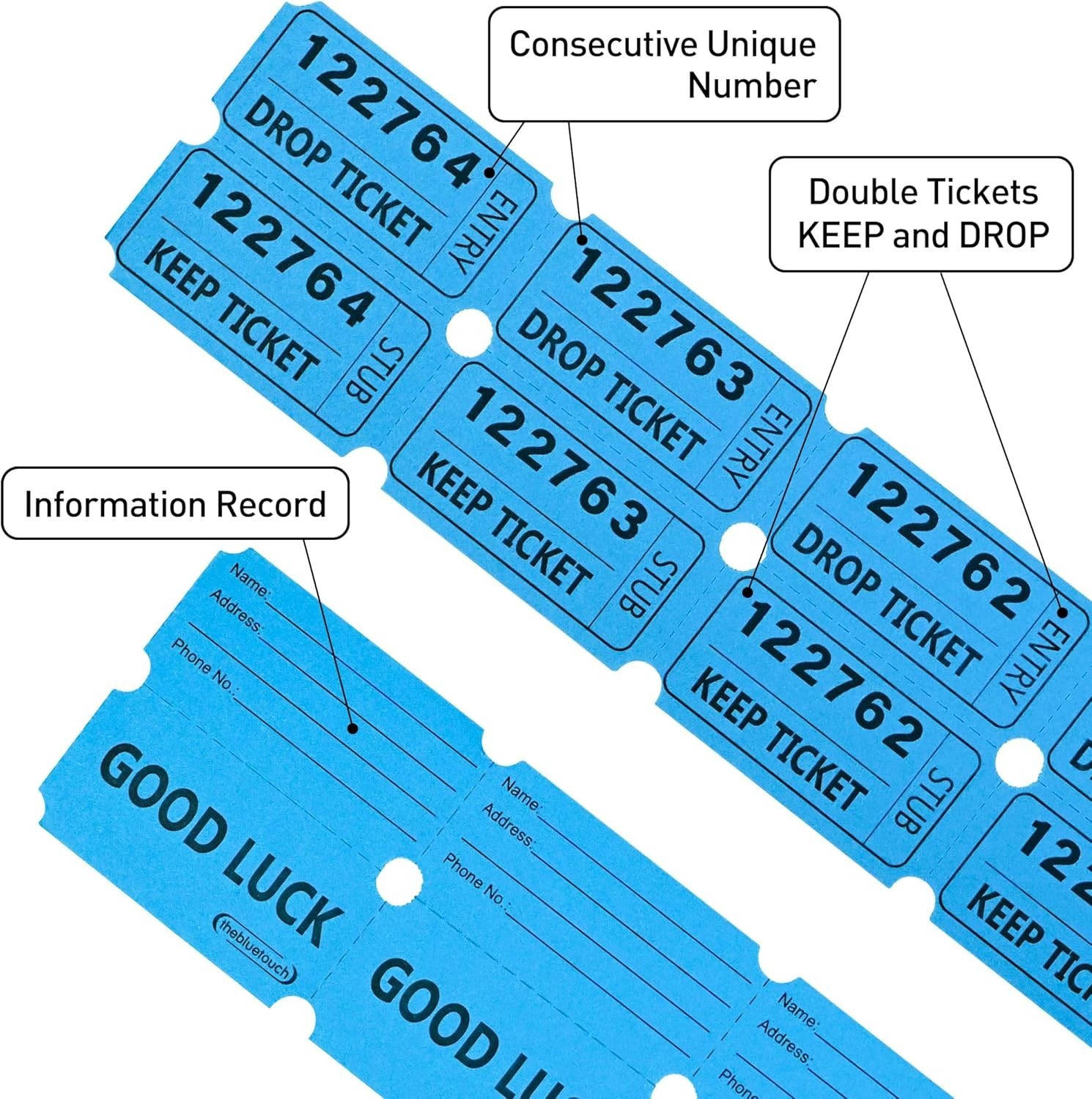Raffle Tickets Large Bold Numbers Double For Party Events 2″x2″ 2000 Pcs 50/50