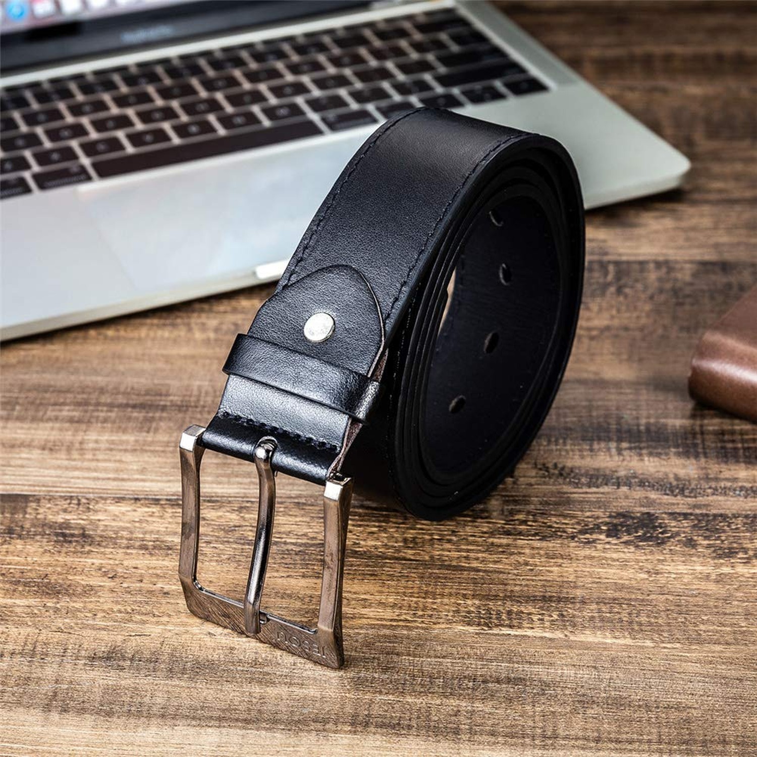 Belt Men Leather Black Set with Wallet Keychain Ballpoint Pen Sunglasses Watc…