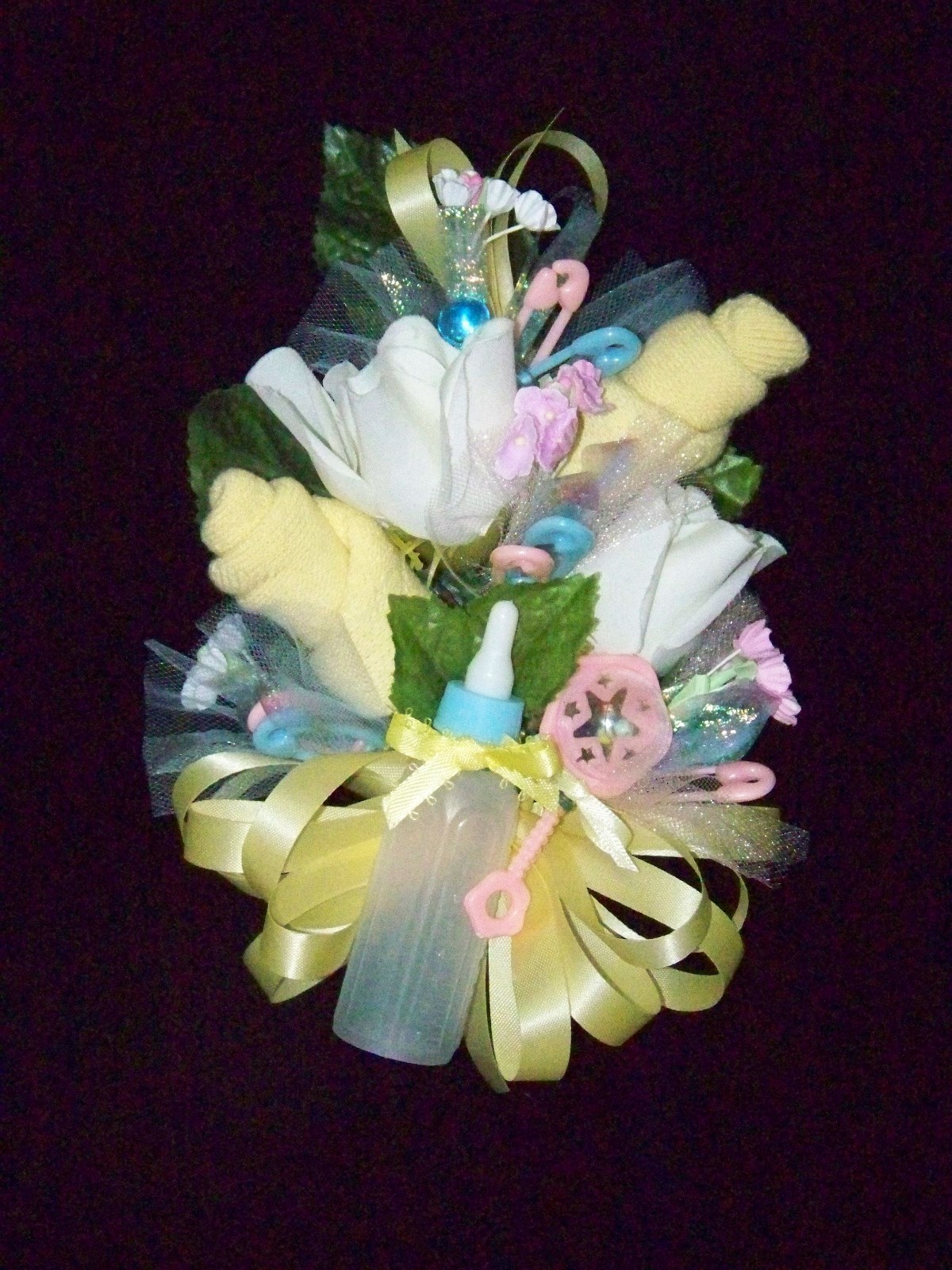 Baby Shower Corsage Yellow Baby Socks & Yellow Ribbons Handmade