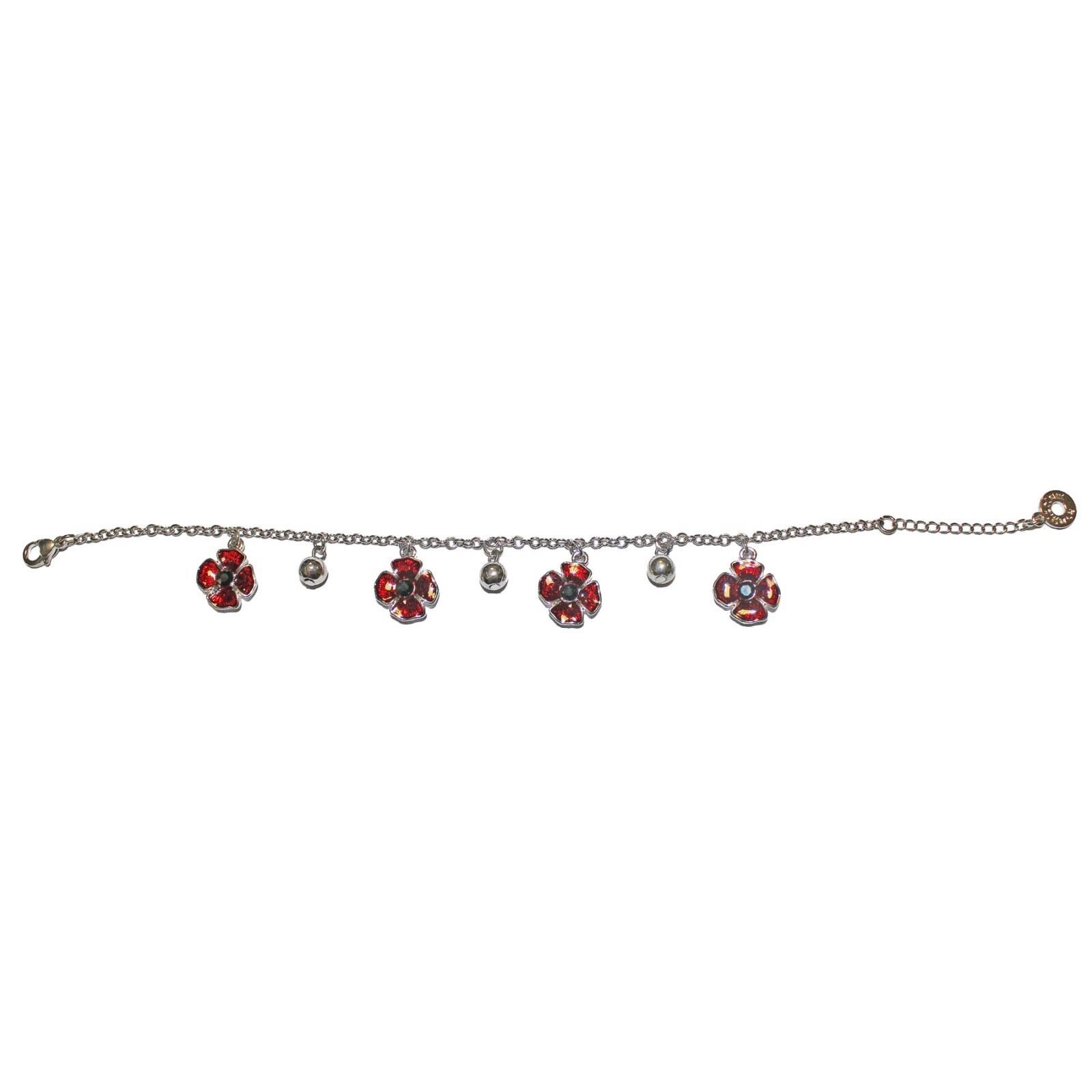 Poppy Bracelet Silver and Red Enamel Remembrance Sunday