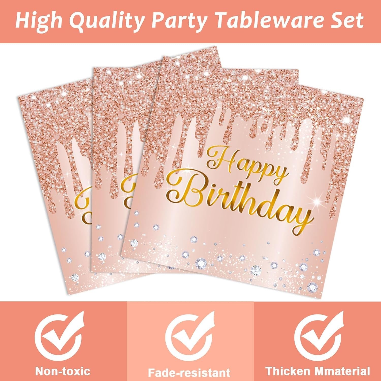 Comprehensive 96-Piece Pink Rose Gold Party Supplies Set – Perfect for Birthdays
