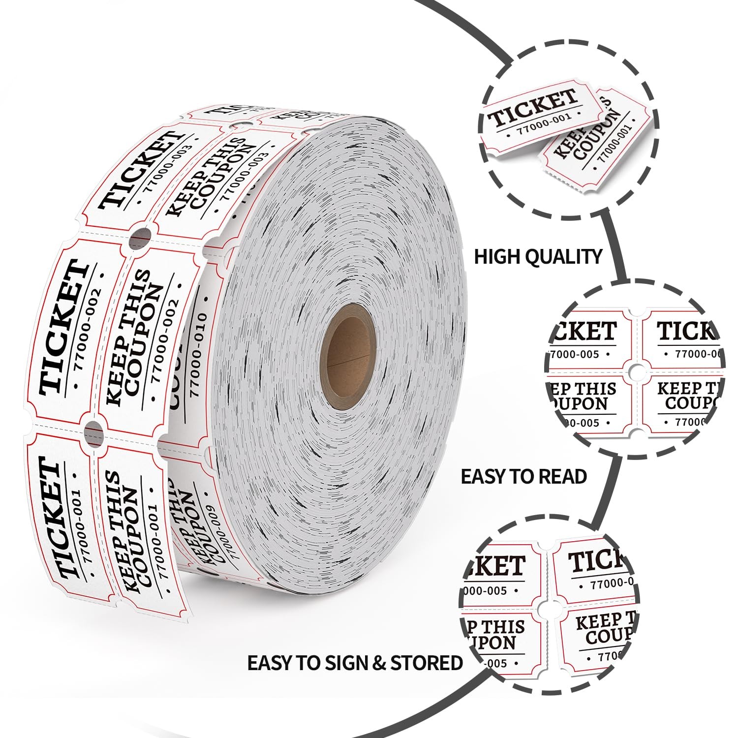 2000 PCS White Double Raffle Tickets Roll Events Entry Fundraiser Prizes Party