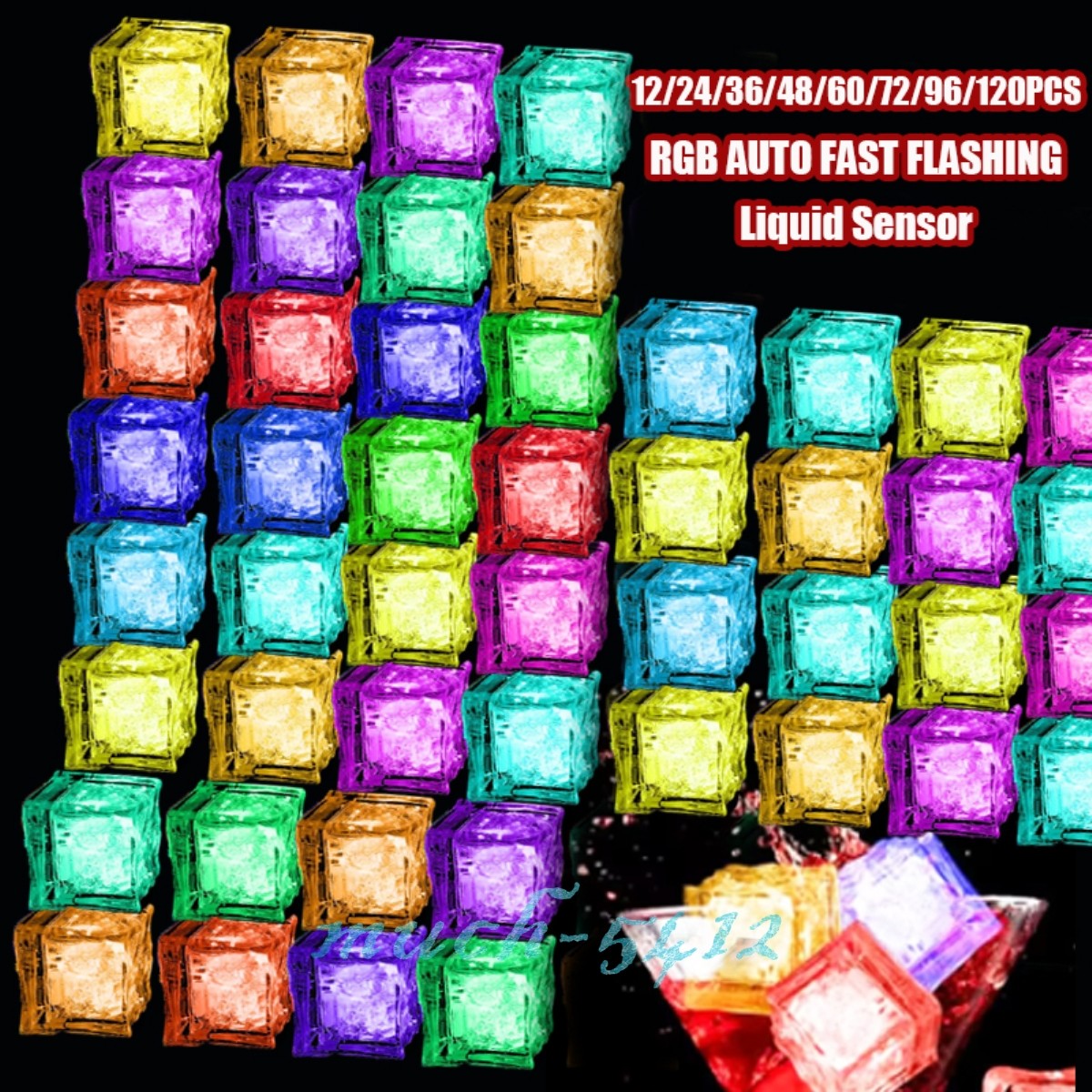 Light Up Ice Cube Liquid Sensor LED RGB fast flashing for Drinks Pond Wedding