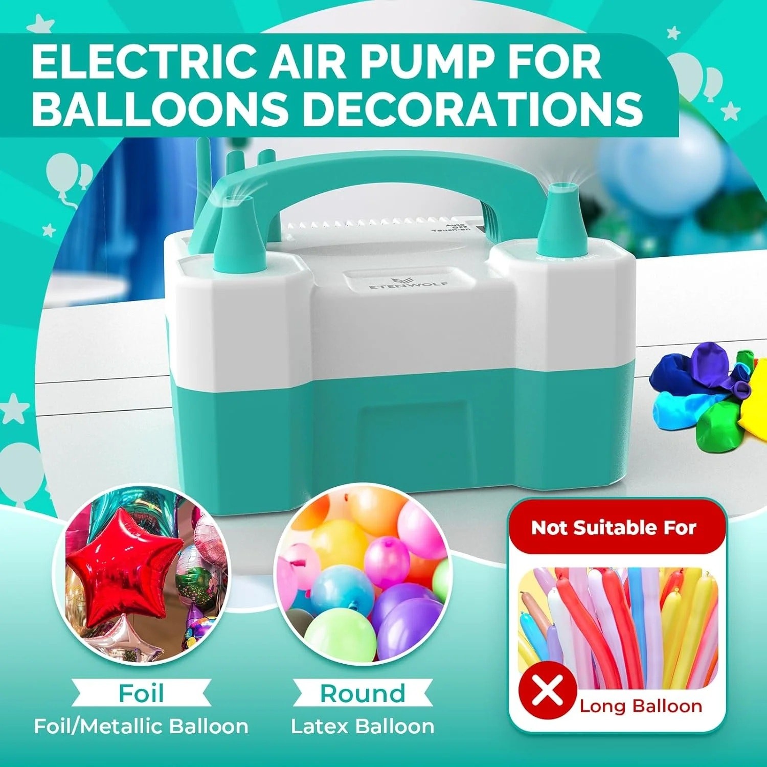 BRAND NEW ~ Green & White Electric Party Balloon Pump & 2 Nozzles 110V 550W