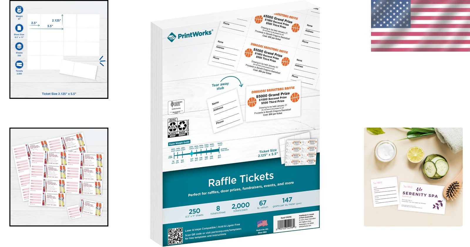 Environmentally Friendly Printable Raffle Tickets – 2000 Blank Stubs, USA Made