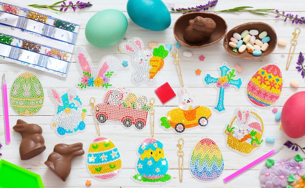 Easter Diamond Painting DIY Keychain Easter Ornaments Bunny Kids Game Supplies