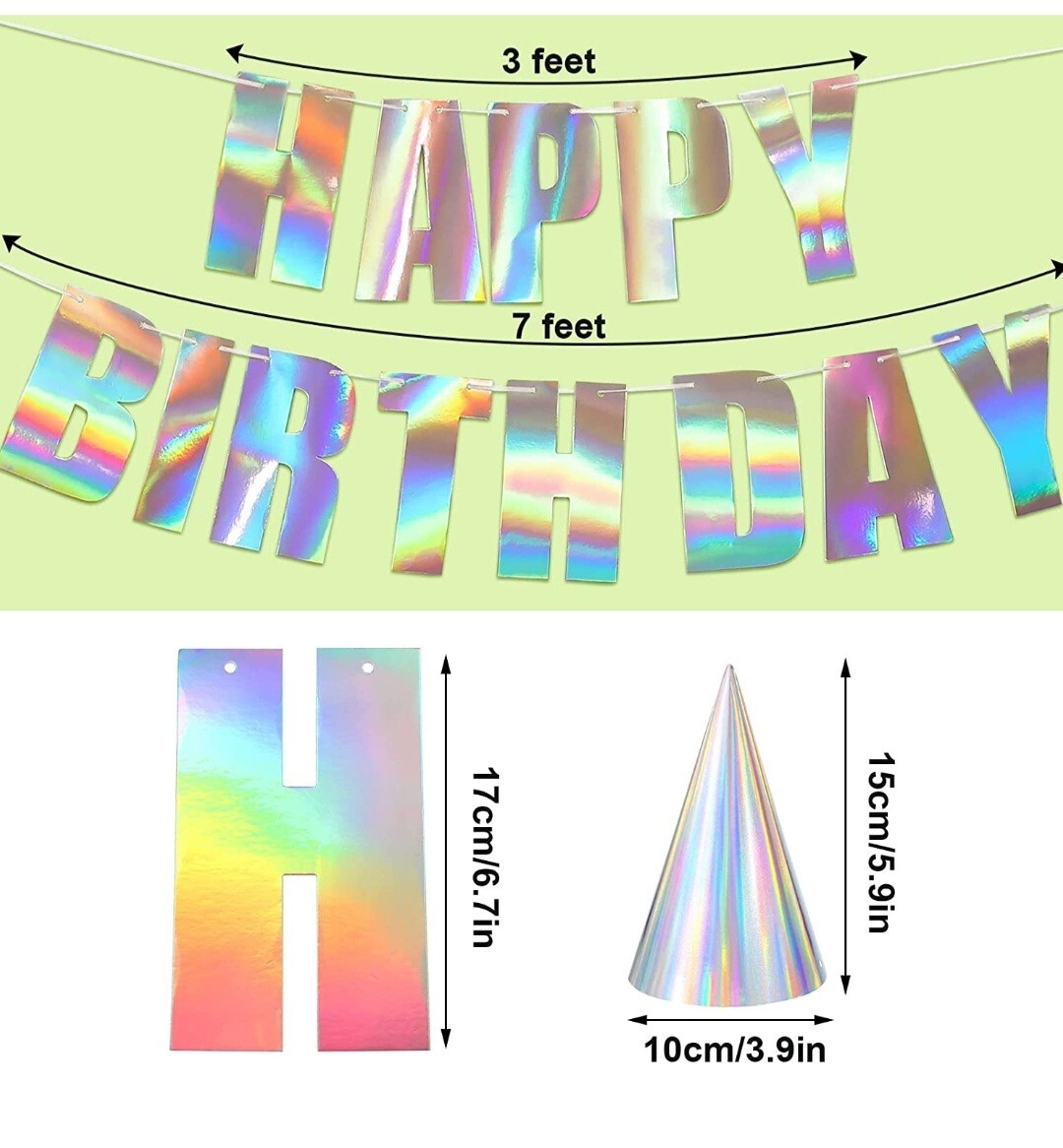 Iridescent Party Hats With Happy Birthday Banner