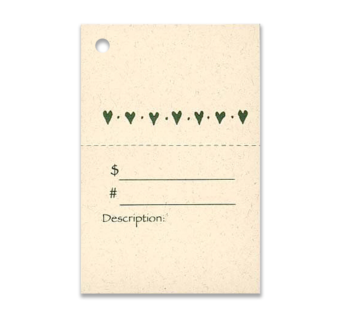 50 2-PART HEARTS HANG TAGS & STRINGS PRICE,PERFORATED,Vendor Tags,Gift Tags